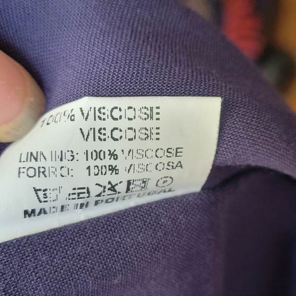VILAGALLO Shirt Dress Sz 42 US Large Purple Tropical Print Made in Portugal Zip - Picture 10 of 11